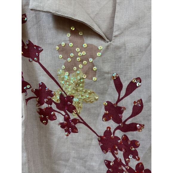 Richard Malcolm Embroidered Tunic Top Shirt Blouse M Irish Linen Sequins Flowers - Picture 3 of 4